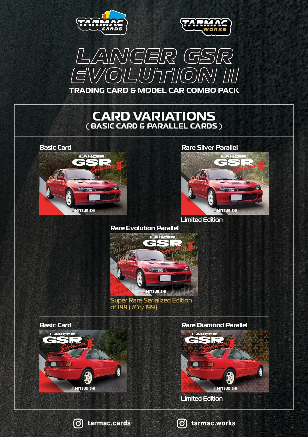 Tarmac Works - Mitsubishi Lancer GSR Evolution II Red Model Car + Trading Cards Combo Set - GLOBAL64 - Scale 1/64 T64G-049-RE