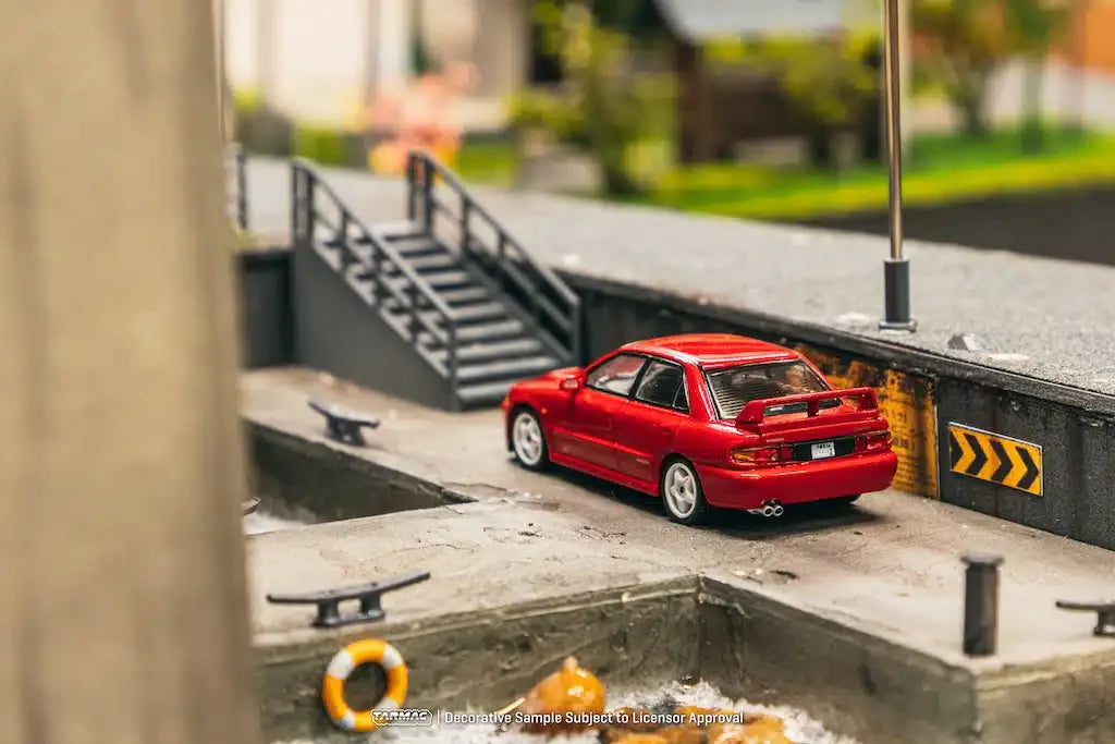 Tarmac Works - Mitsubishi Lancer GSR Evolution II Red Model Car + Trading Cards Combo Set - GLOBAL64 - Scale 1/64 T64G-049-RE