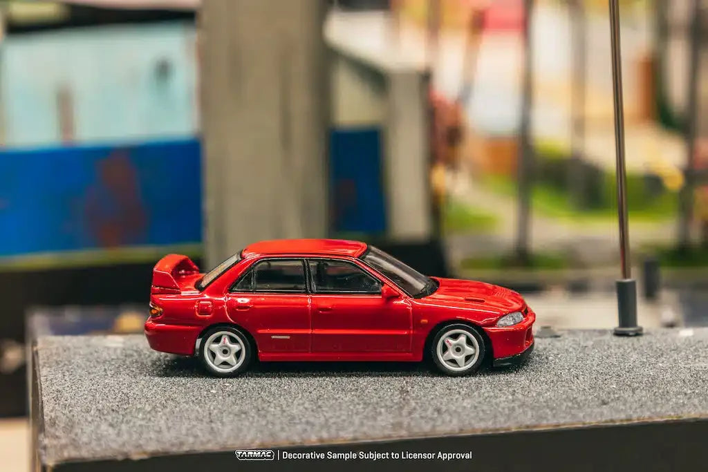 Tarmac Works - Mitsubishi Lancer GSR Evolution II Red Model Car + Trading Cards Combo Set - GLOBAL64 - Scale 1/64 T64G-049-RE