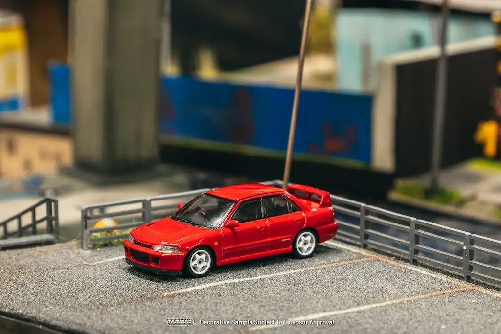 Tarmac Works - Mitsubishi Lancer GSR Evolution II Red Model Car + Trading Cards Combo Set - GLOBAL64 - Scale 1/64 T64G-049-RE