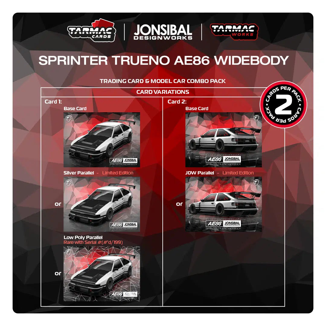 Tarmac Works - Toyota Sprinter Trueno AE86 Widebody by Jon Sibal White / Black "Global64" Series - Scale 1/64 T64G-060-WB