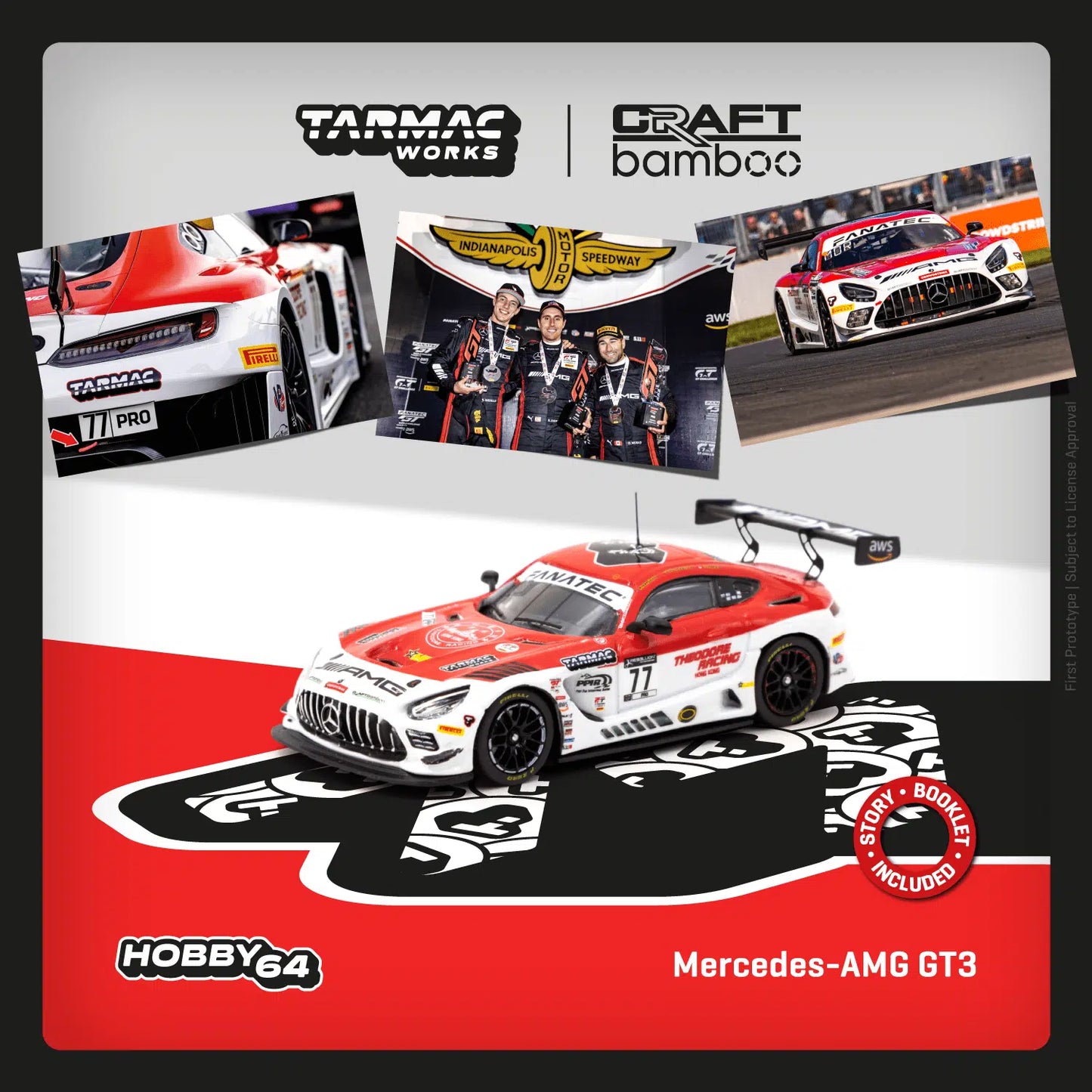 Tarmac Works - Mercedes-AMG GT3 Indianapolis 8 Hour 2022 Winner Craft-Bamboo Racing - HOBBY64 - Scale 1/64 T64-062-22IND77