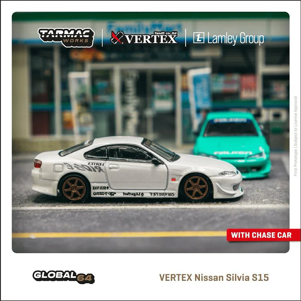 Tarmac Works - VERTEX Nissan Silvia S15 White Metallic MiJo Exclusives "Lamley Special Edition" - Scale 1/64 T64G-023-WH