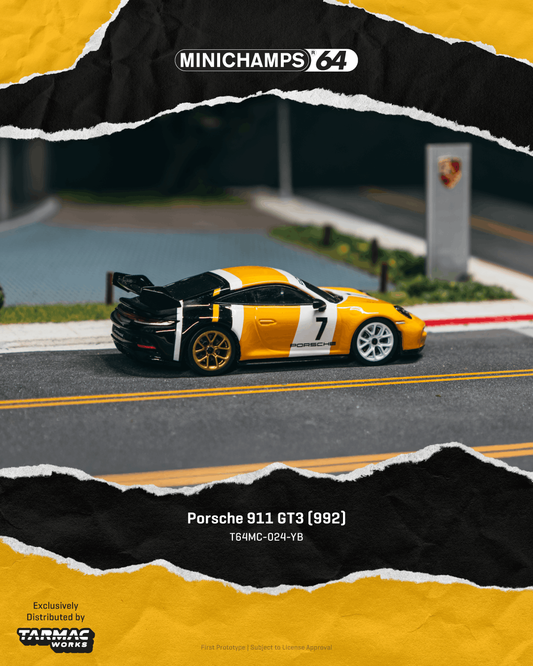 [PRE-ORDER] Tarmac Works x Minichamps - Porsche 911 ( 992 ) Black & Yellow GT3 2022 - 1/64 Scale T64MC-024-YB