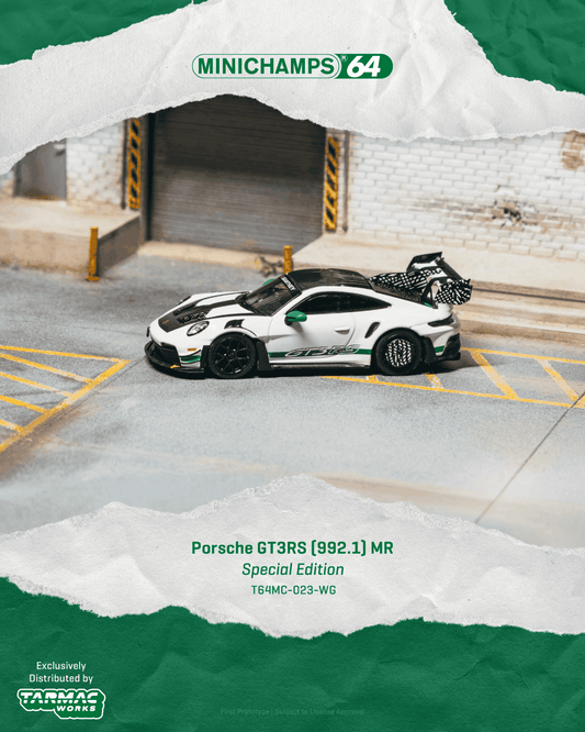 [PRE-ORDER] Tarmac Works x Minichamps - Porsche GT3RS (992.1) MANTHEY RACING White Green 2025 - Scala 1/64 T64MC-023-WG