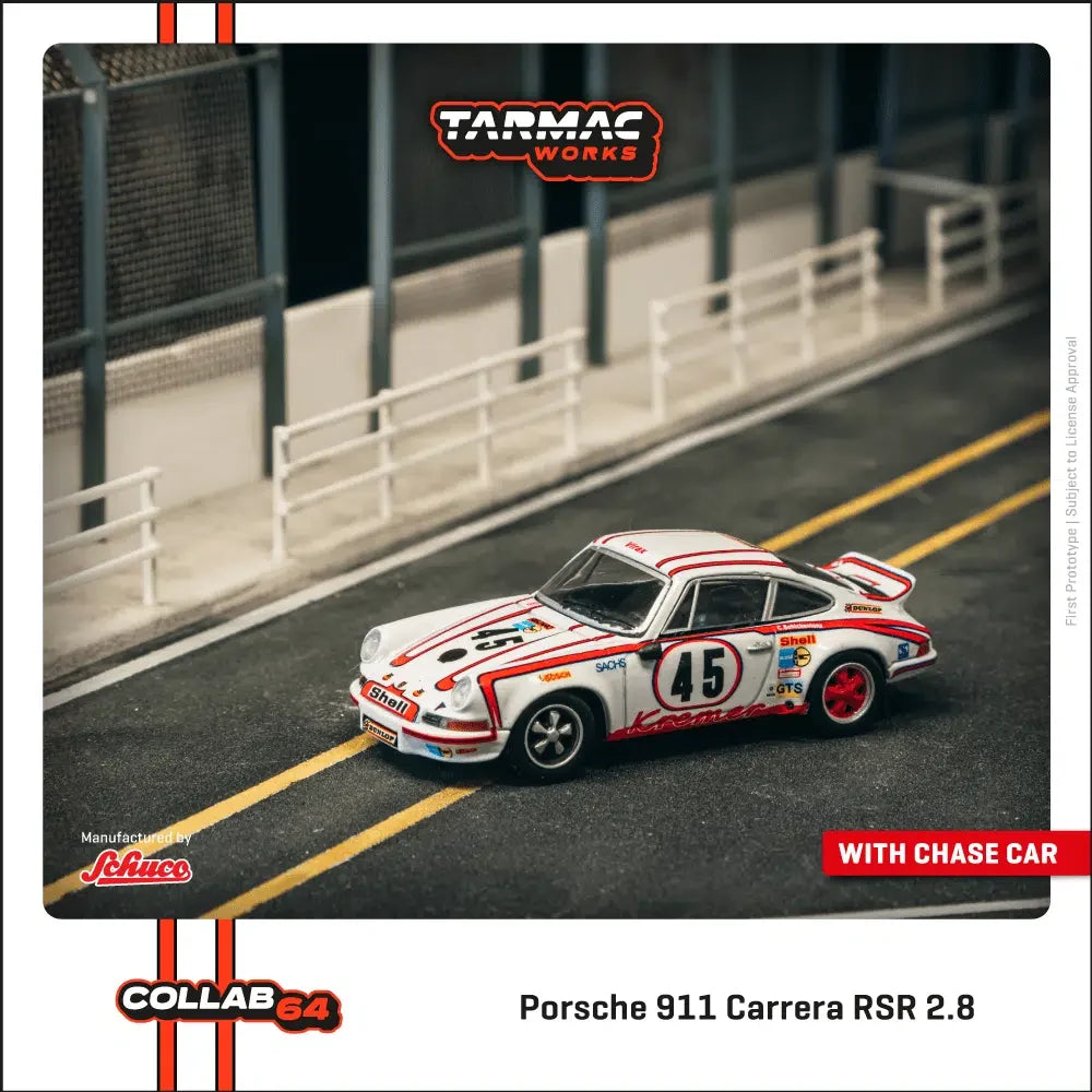 Tarmac Works x Schuco - Porsche 911 Carrera RSR 2.8 n° 45, vainqueur Le mans 1973 - COLLAB64 - Échelle 1/64 T64S-023-73LM45