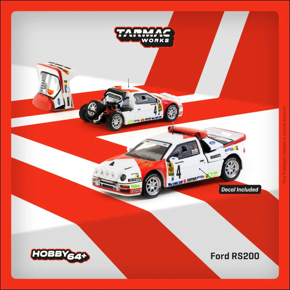 Tarmac Works - Ford RS200 #4 Rallye Catalunya 1986 Antonio Zanini - Josep Autet - HOBBY64+ - Scale 1/64 T64P-001-86RC04