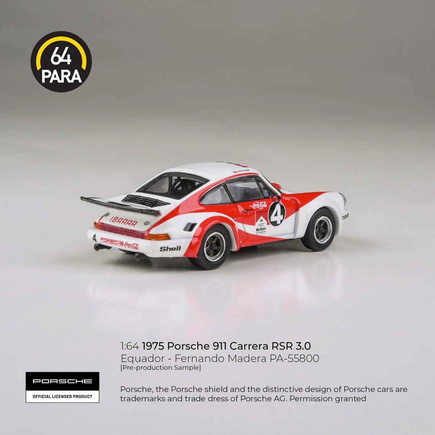 Para64 - 1976 Porsche 911 Carrera RSR 3.0 Equateur Fernando Madera Coca-Cola - Échelle 1/64 PA-55800