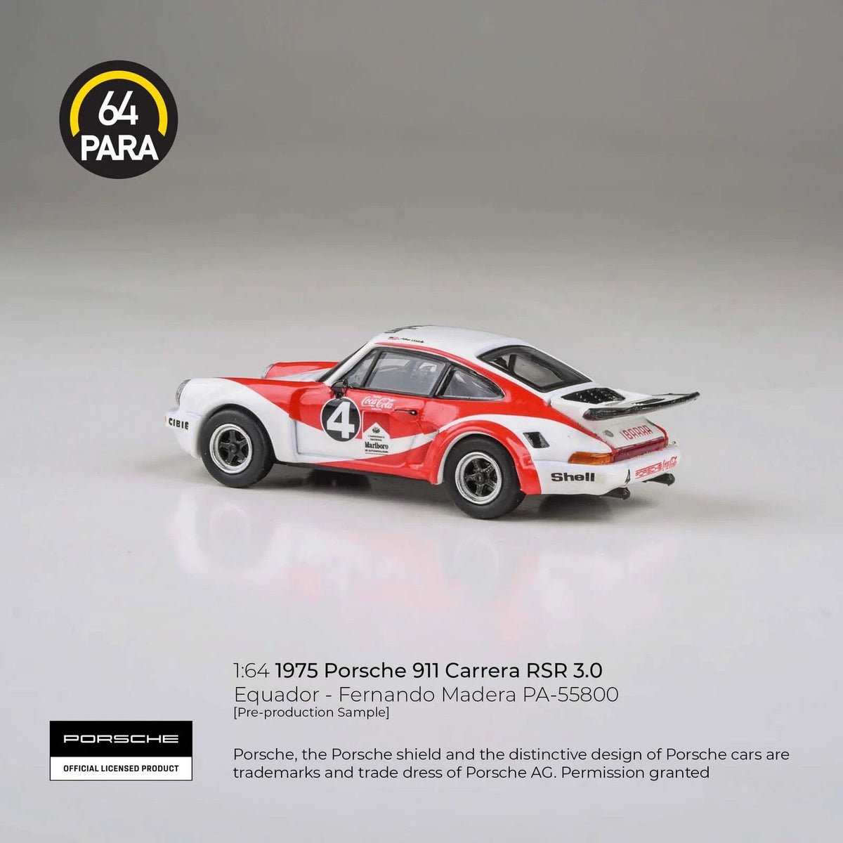 Para64 - 1976 Porsche 911 Carrera RSR 3.0 Equateur Fernando Madera Coca-Cola - Échelle 1/64 PA-55800